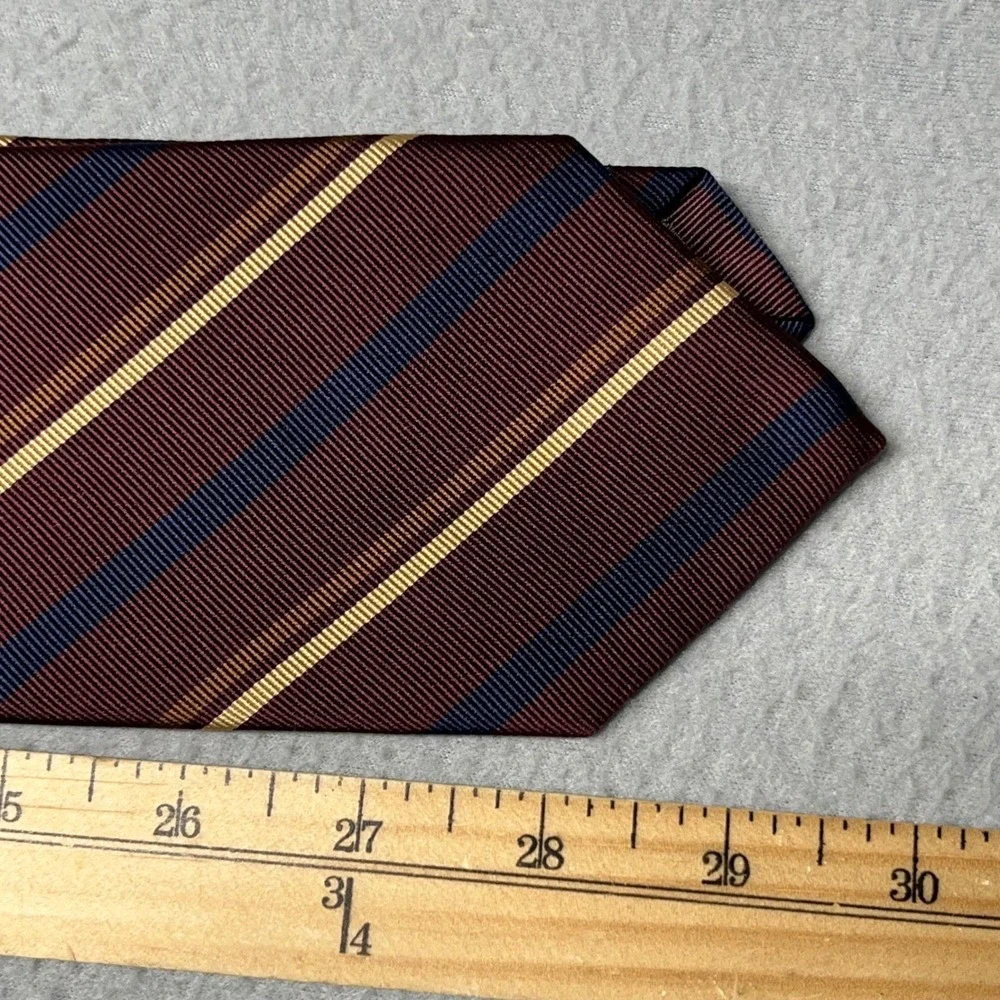 Robert Talbott Mens Silk Tie Burgundy Navy Blue Gold Striped Classic Necktie USA